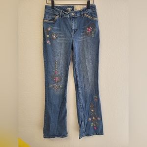 J.Jill Limited Edition Boot Cut Jeans Embroidered Flowers, Stretch Size 4